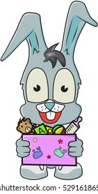 Cute rabbit boy with toy box/ Editable Eps 10.