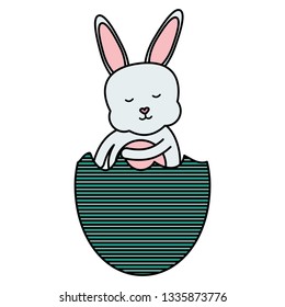 cute rabbit with broken easter egg painted