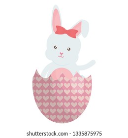 cute rabbit with broken easter egg painted