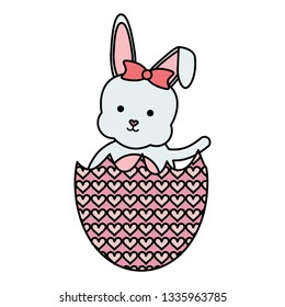 cute rabbit with broken easter egg painted