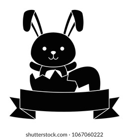 cute rabbit with broken shell egg easter celebration