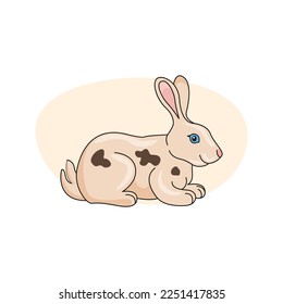 Cute rabbit with brown spots. Vector illustration.