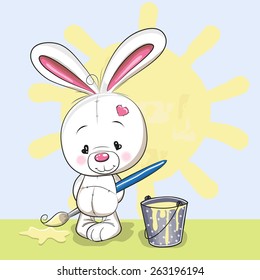 Cute Rabbit with brush is drawing a sun
