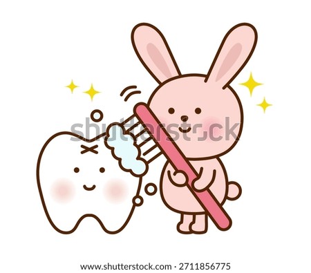 Cute Rabbit Brushing Teeth Illustration