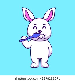 Cute Rabbit Brushing Tooth Cartoon Vector Icons Illustration. Flat Cartoon Concept. Suitable for any creative project.