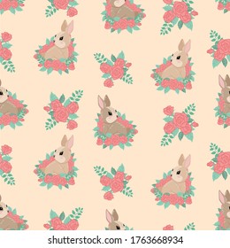 CUTE RABBIT BUNNY BABY ANIMAL SEAMLESS PATTERN CARTOON 