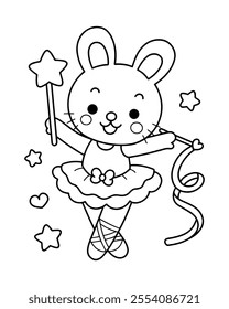 Cute rabbit bunny ballerina coloring page illustration