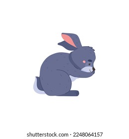 Cute Kaninchen oder Hasen, Cartoon-FlachVektorgrafik einzeln auf weißem Hintergrund. Fröhliches Tiersitzen, ideal für Kinder und Kindergarten.