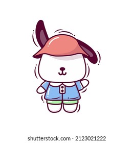 Cute Rabbit or Bunny Cartoon Vector Icon Illustration. Animal Nature Icon Doodle Concept Isolated Premium Vector. Flat Cartoon Style