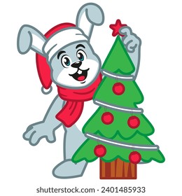 Cute Rabbit or Bunny with Christmas Tree