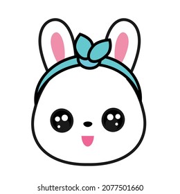 Cute rabbit. Bunny face in kawaii style. Sticker, Vector clip art