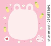 Cute rabbit bunny face in paper note.Stationary template.Easter.Carrot,heart,flower hand drawn.Rodent animal character cartoon design.Image for card,sticker,paper sheet.Kawaii.Vector.Illustration.