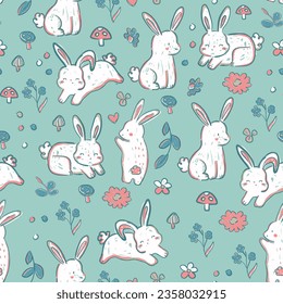 Cute rabbit bunny flowers autumun winter lovely design for kids market as vector