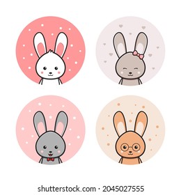 Cute rabbit bunny friends card icon cartoon illustration flat cartoon style