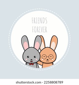 Cute rabbit bunny friends forever wallpaper icon cartoon illustration Cute rabbit bunny friends forever wallpaper icon cartoon illustration design isolated flat cartoon style