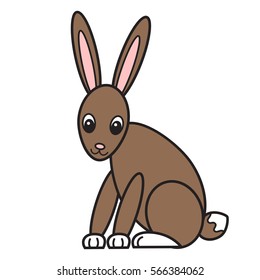 Cute rabbit, bunny, hare character.  Sticker, design element for kids books, vector illustration