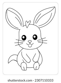 Cute Rabbit, Cute Bunny, Rabbit illustration, Rabbit Vector, Animals, Coloring pages for kids, black and white