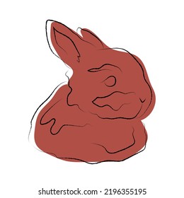 Cute rabbit, bunny, line art, one line art, color spots