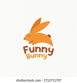 Cute Rabbit Bunny Logo Illustration Template, Simple, minimalistic rabbit in hole logo, Cute cartoon bunny vector illustration.