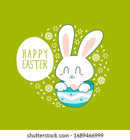 Cute Rabbit Bunny on Cracking Easter egg banner template designs