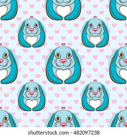 Cute rabbit (bunny) seamless vector pattern background. 