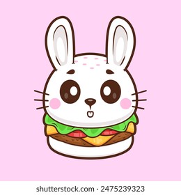 Cute Rabbit Burger Cartoon Vector Icon Illustration. Animal Food Icon Concept Isolated Premium Vector. Flat Cartoon Style