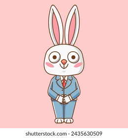 Cute rabbit  businessman suit office workers cartoon animal character mascot icon flat style illustration concept set