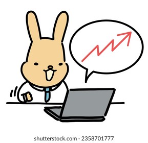 Cute rabbit businessman using computer.