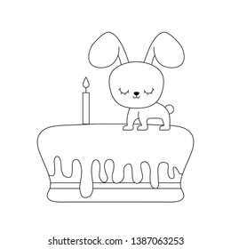 cute rabbit in cake of birthday