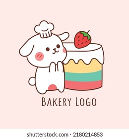 conejo lindo con pastel para el logo de la panadería.