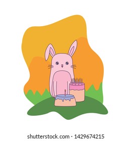 cute rabbit with cakes of birthday