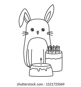 cute rabbit with cakes of birthday vector illustration design