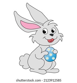 Cute rabbit carftoon holding easter egg. Vector illustration.