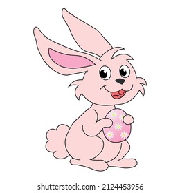 Cute rabbit carftoon holding easter egg. Vector illustration.