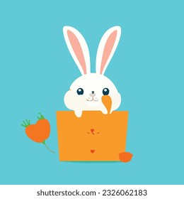 Cute rabbit with carrot bag cartoon vector icon illustration. animal education icon concept isolated Gradient background