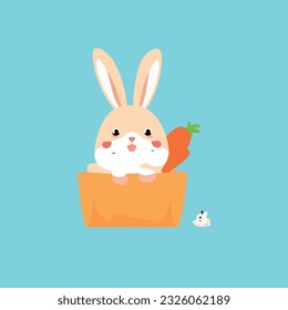 Cute rabbit with carrot bag cartoon vector icon illustration. animal education icon concept isolated Gradient background