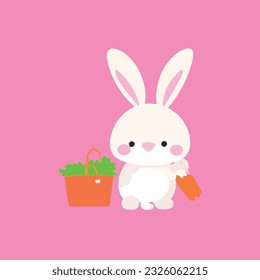 Cute rabbit with carrot bag cartoon vector icon illustration. animal education icon concept isolated Gradient background