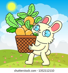 Cute rabbit with carrot basket