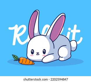 Cute Rabbit, Carrot Cartoon Vector Icon Illustration. 