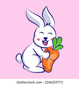 Cute rabbit with carrot cartoon vector illustration