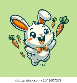 Coelho bonito com cenoura desenhos animados vetor arte, ilustração e gráfico