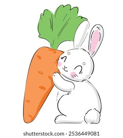 Cute rabbit and carrot. Childish vector illustration. Bunny Print design 