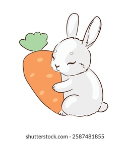 Cute rabbit and carrot. Childish vector illustration. Bunny Print design 