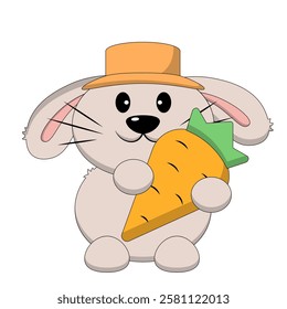 Cute Rabbit with Carrot in color