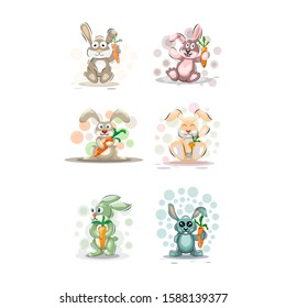 Cute rabbit with carrot design vector collection