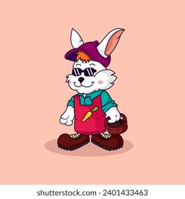 Cute Rabbit as a carrot farmer vector llustration, flat cartoon style
