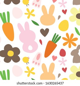 Cute Rabbit and Carrot in Garden,pattern, vector, Illustration