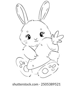 Cute rabbit and carrot ink. Childish vector illustration. Bunny Print design 