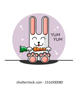 Cute rabbit with carrot on a lilac background