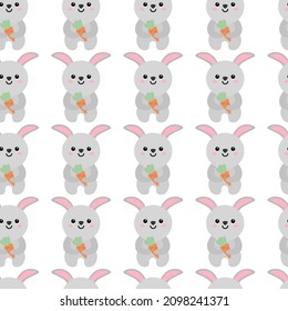 Cute rabbit with carrot Pattern. Cartoon animal background for kids, textile, pattern fabric, wallpaper.